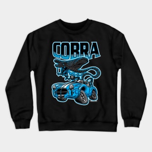 Black Cobra Snake driving a Blue Cobra Race Car Crewneck Sweatshirt